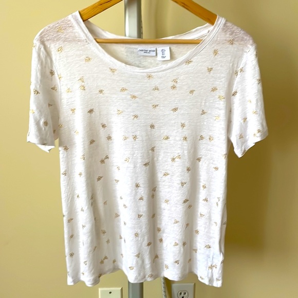 Tabitha Webb white linen t shirt with gold bee print, size L - Picture 6 of 6